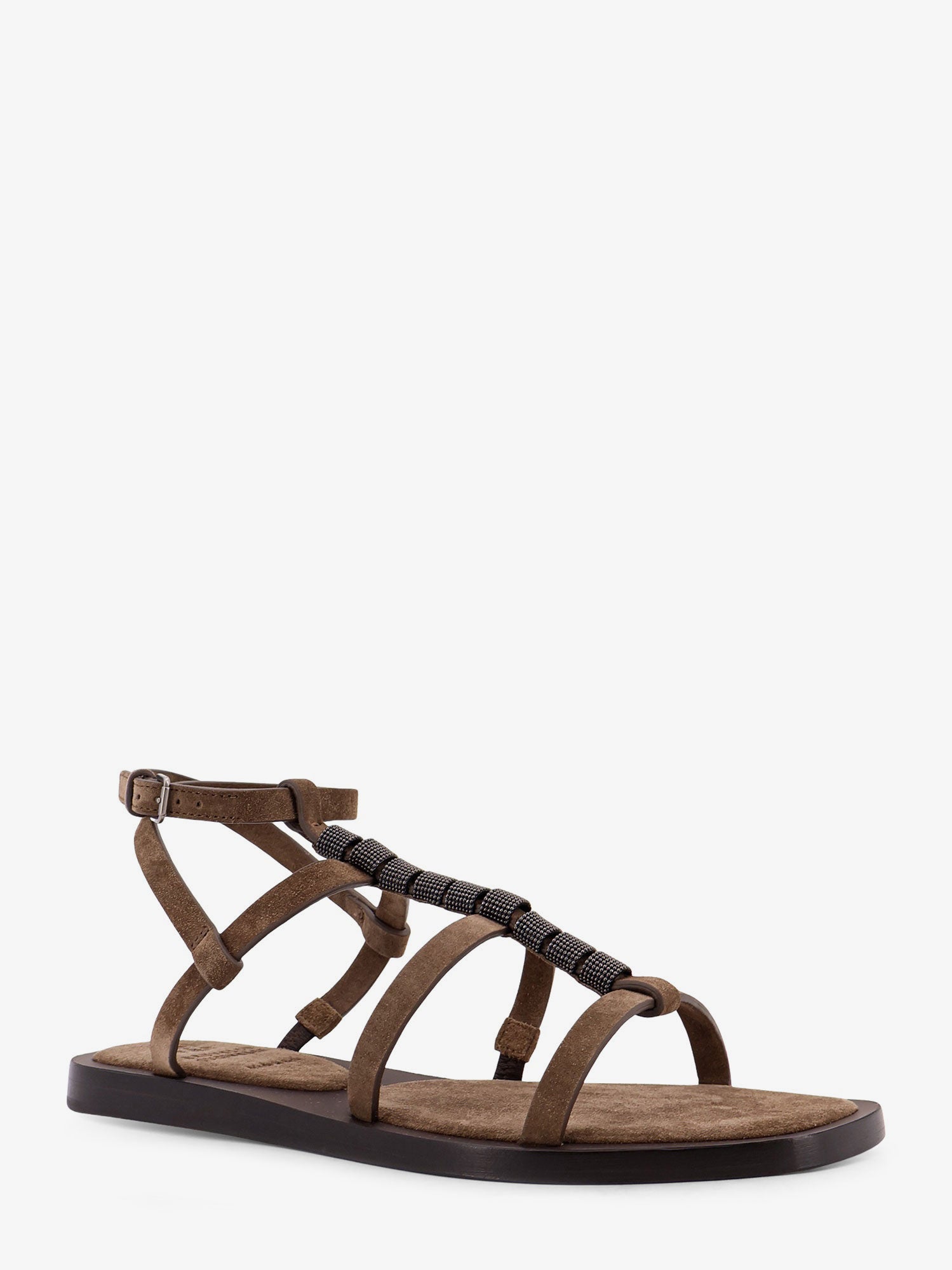 Brunello Cucinelli Suede sandals with Monili details, view 2