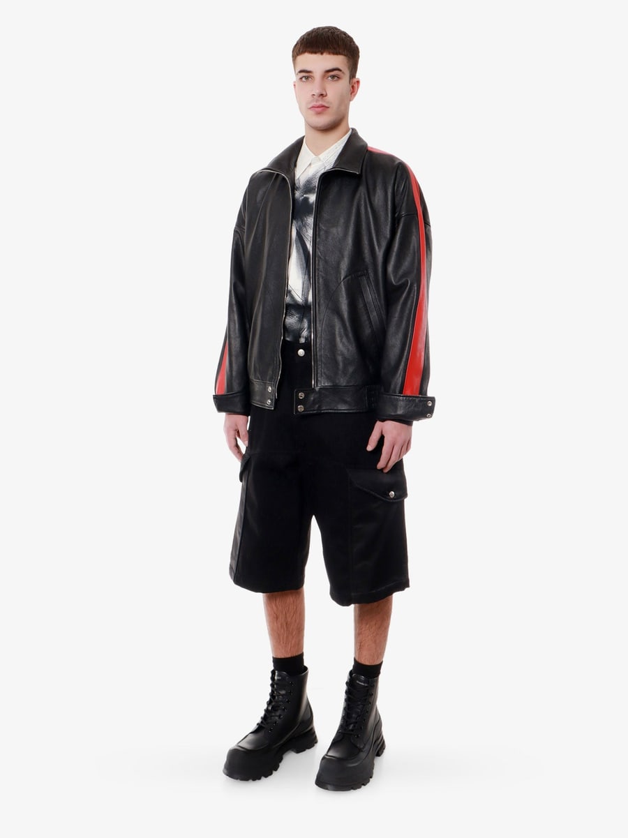 Alexander McQueen Leather jacket with contrasting bands, view 2