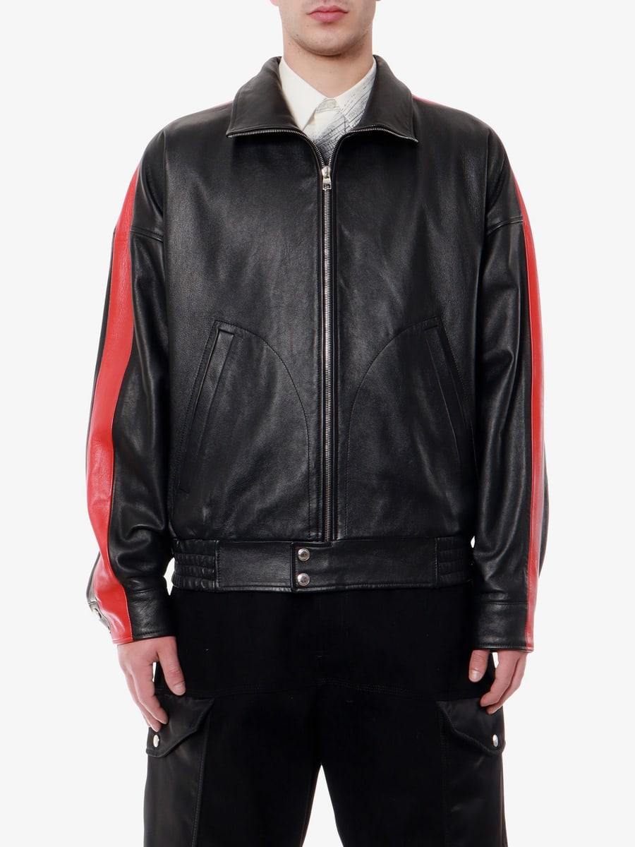Alexander McQueen Leather jacket with contrasting bands, view 3