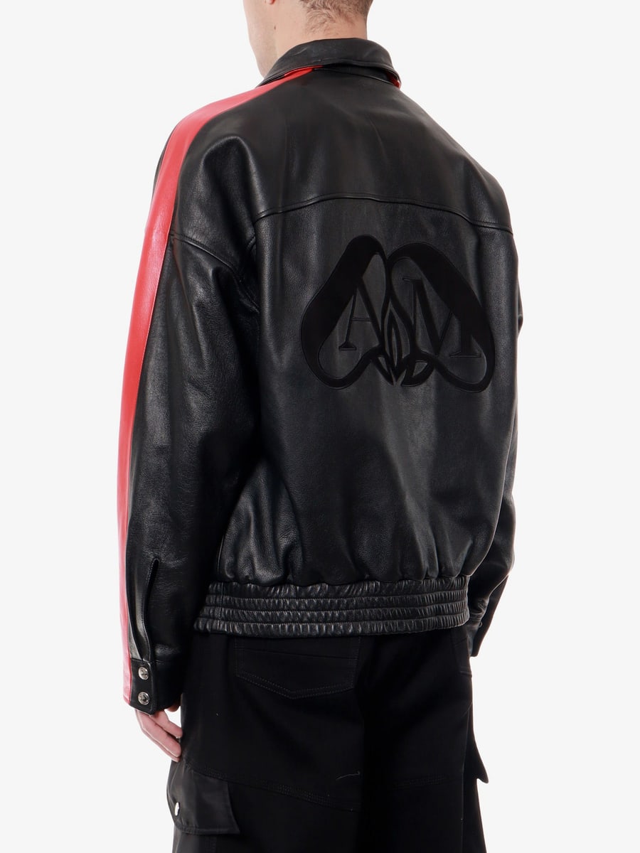 Alexander McQueen Leather jacket with contrasting bands, view 4