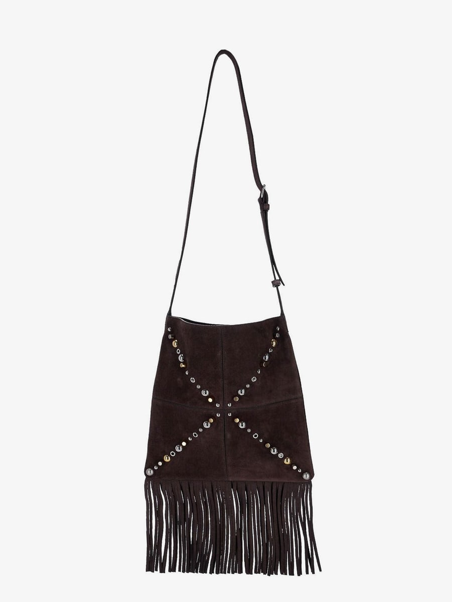 Valentino Garavani Suede shoulder bag with fringes and metal details, view 3