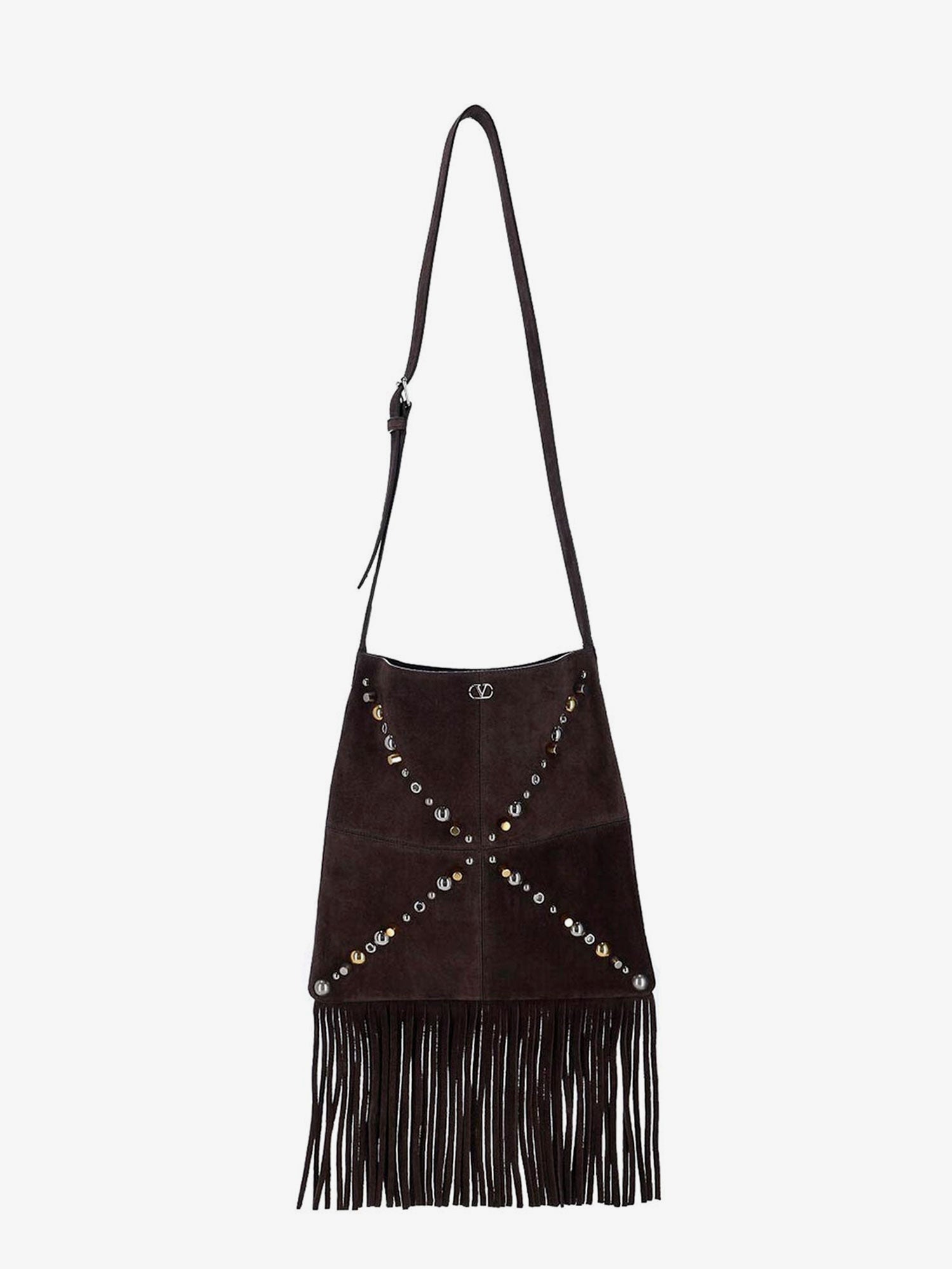 Valentino Garavani Suede shoulder bag with fringes and metal details