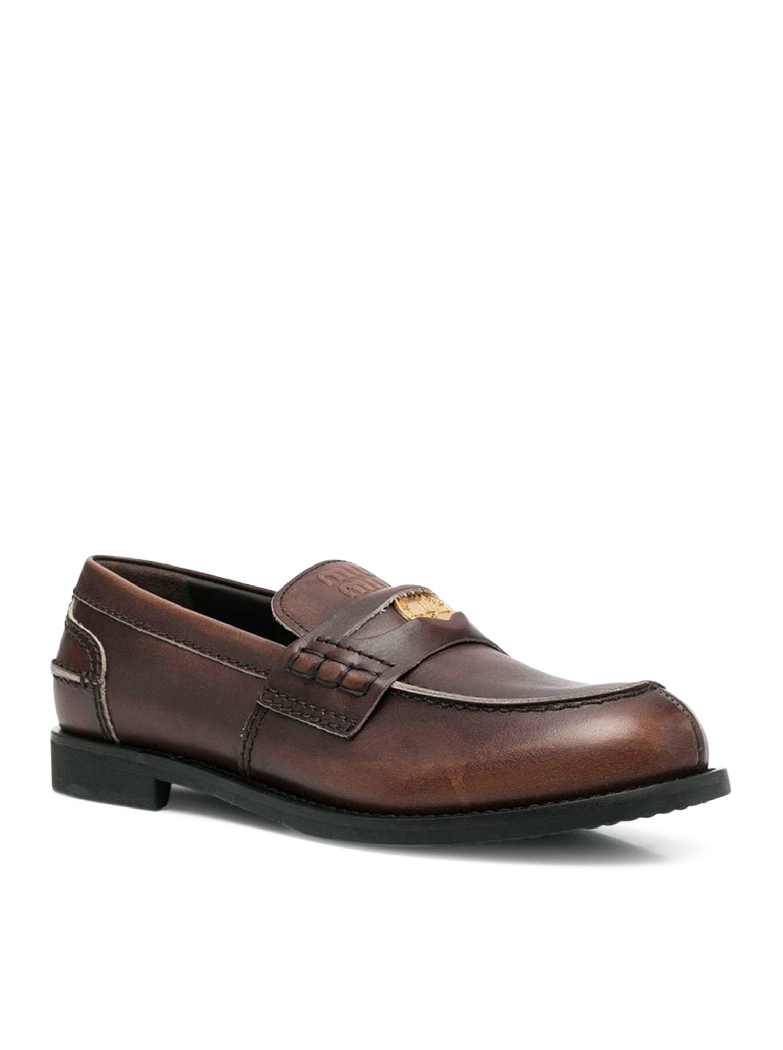 Miu Miu VINTAGE EFFECT LEATHER LOAFERS, view 2