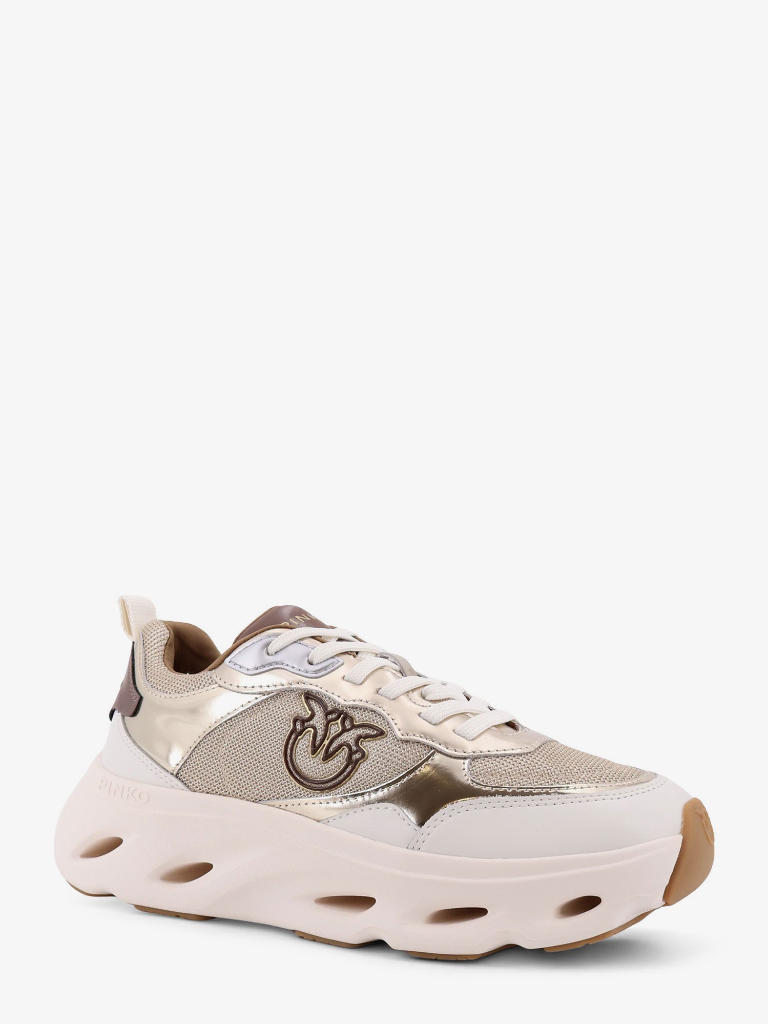Pinko Pink leather sneakers with nylon inserts, view 2