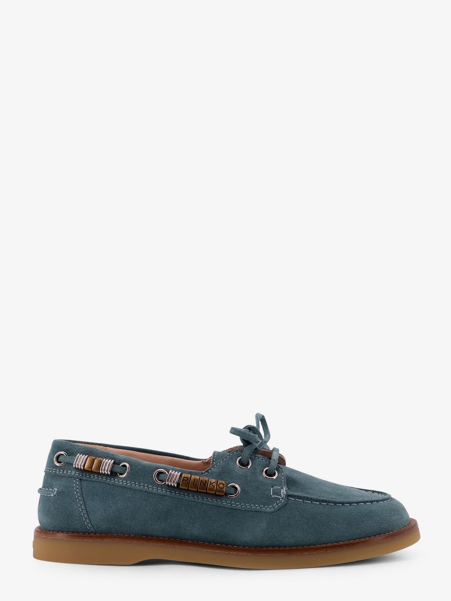 Pinko Grace suede loafers with metal lettering logo