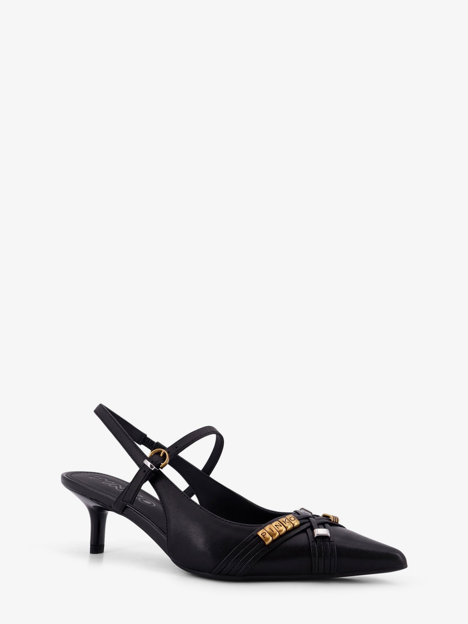 Pinko Gloria 18 leather pumps with metal lettering detail, view 2