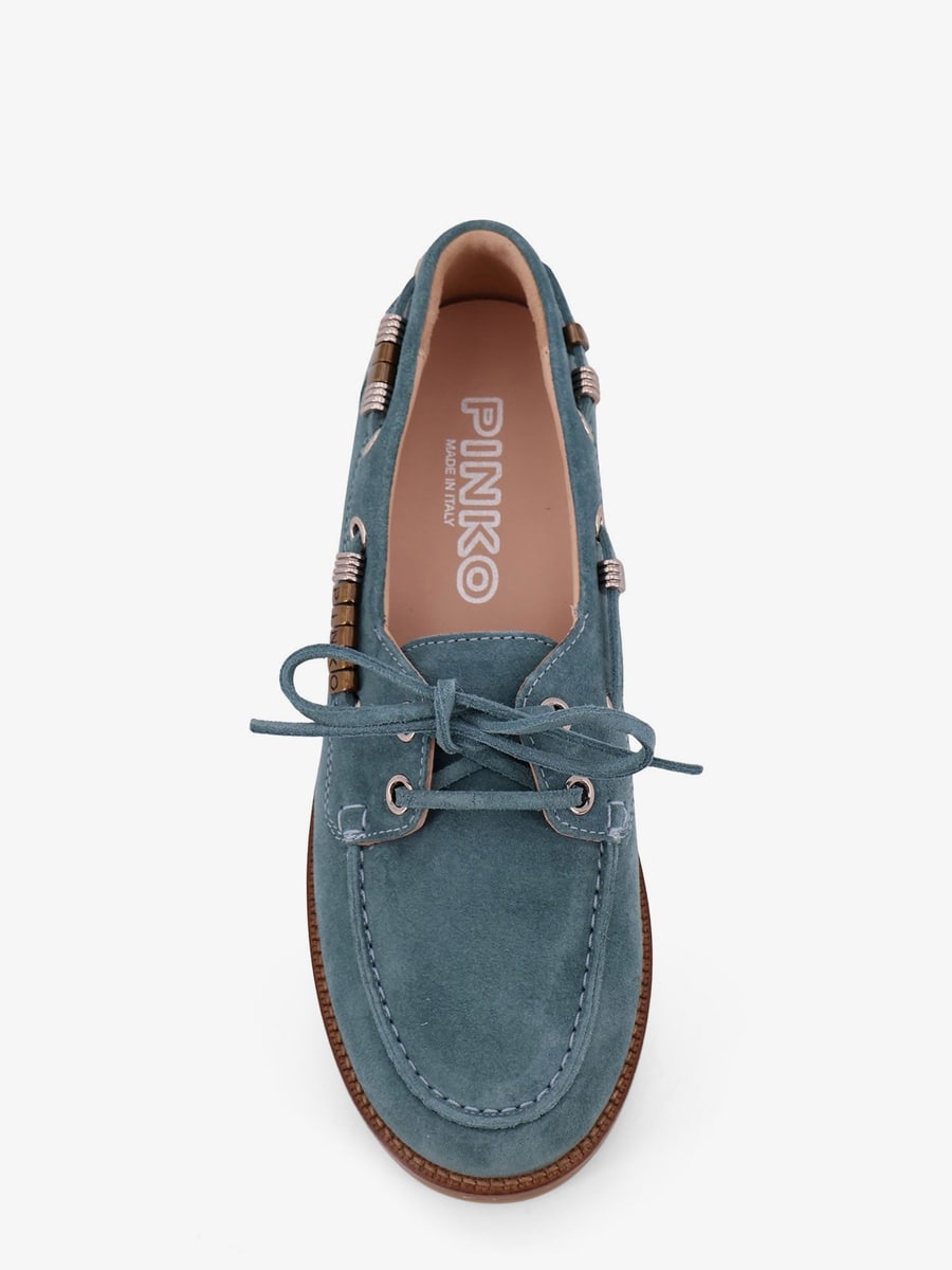 Pinko Grace suede loafers with metal lettering logo, view 5