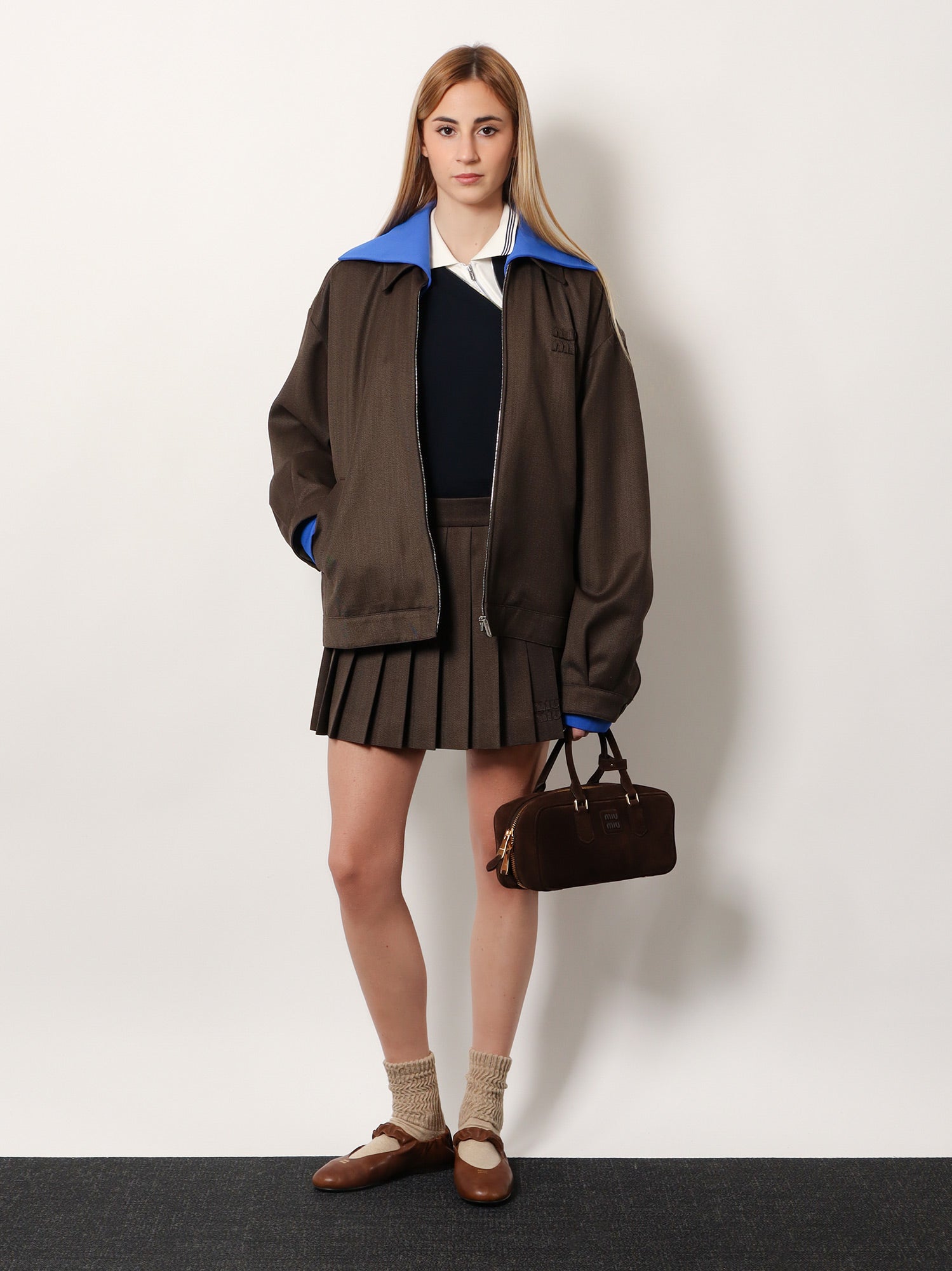Miu Miu Cotton polo shirt with asymmetric metal zip detail, view 2