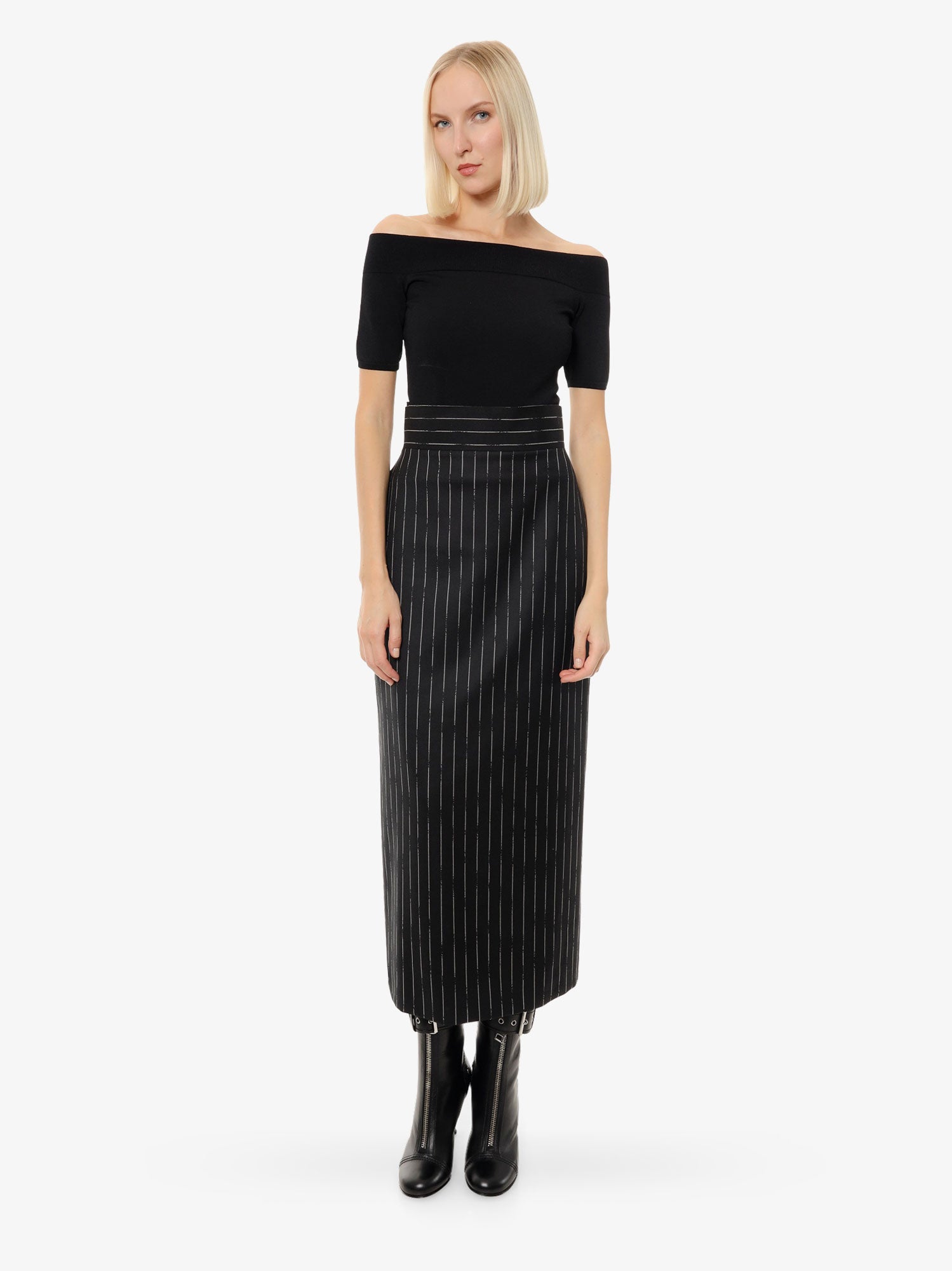 Alexander McQueen Wool skirt with striped motif, view 2