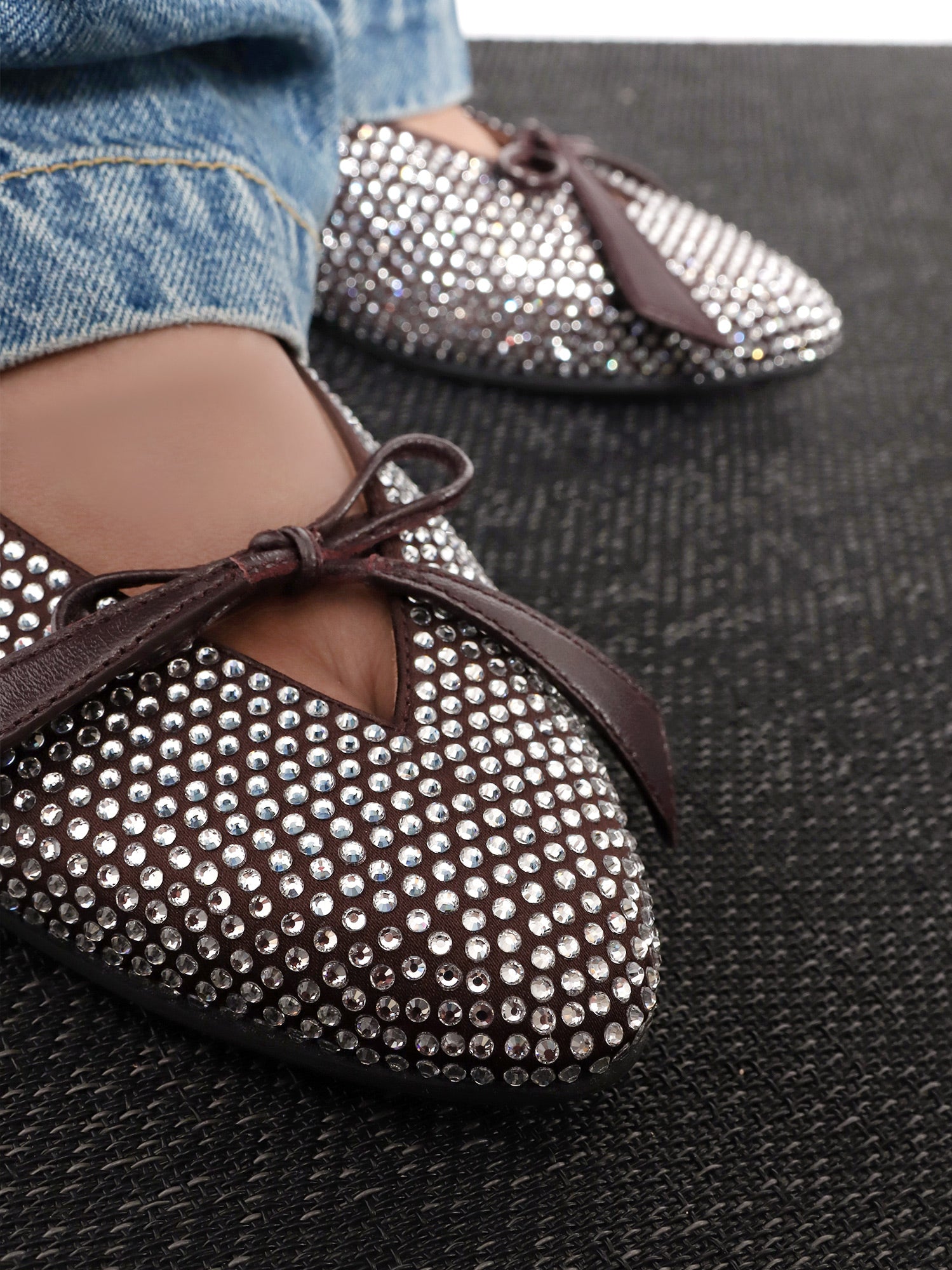 The Attico Kali satin ballerinas with all-over rhinestone detail, view 2