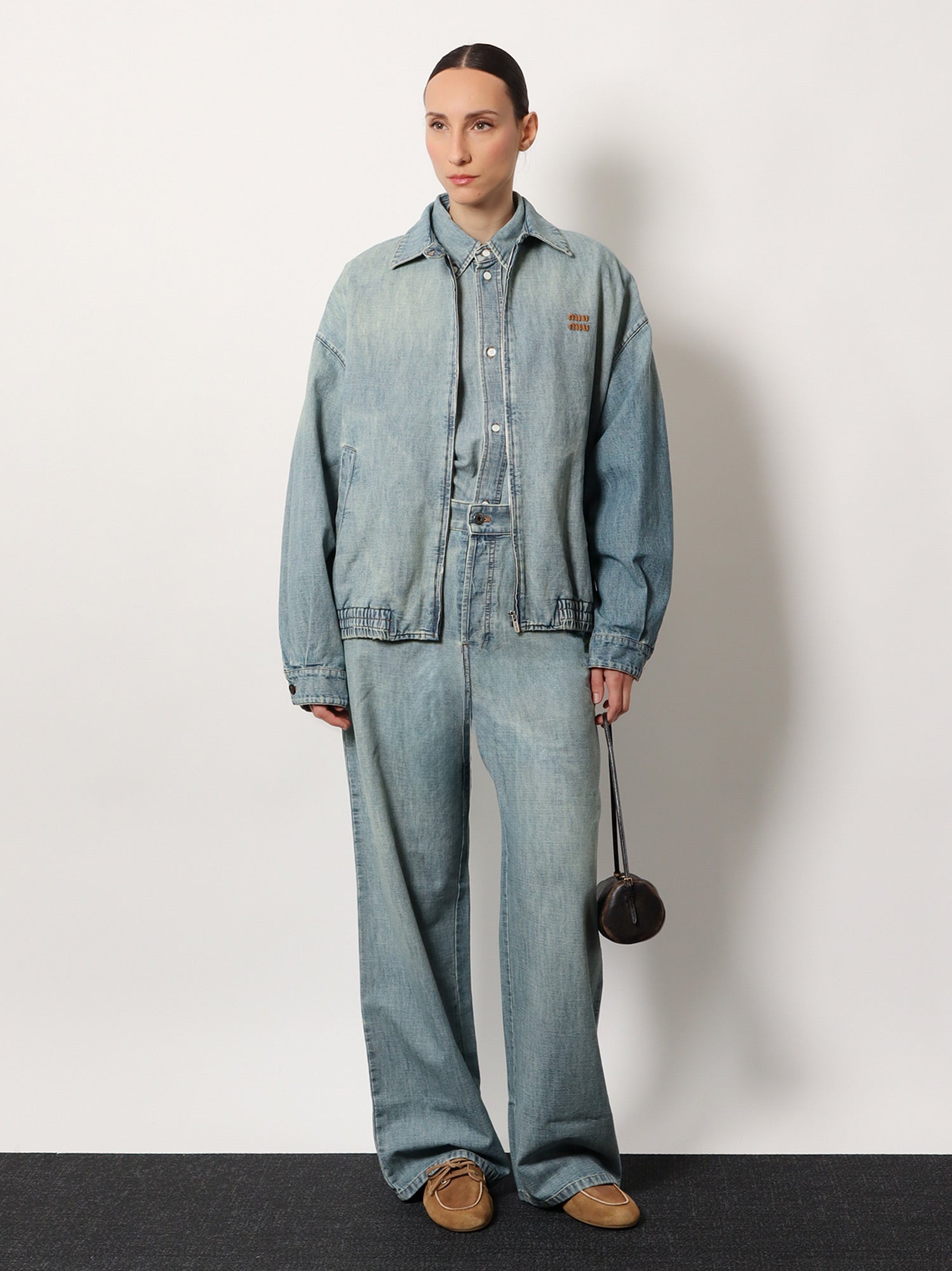 Miu Miu Cotton Jeans with Logo Lettering embroidery, view 2
