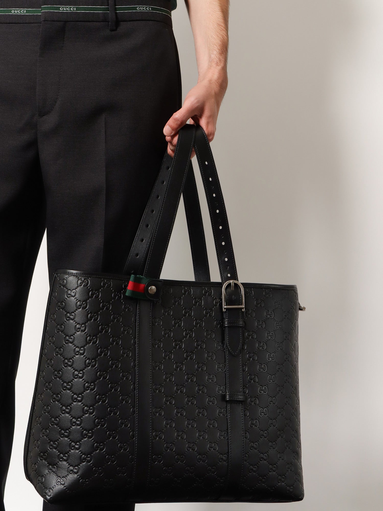 Gucci GG Emblem  leather shopping bag with embossed GG motif, view 2