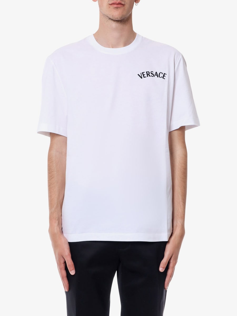 Versace Cotton jersey t-shirt with logo embroidery, view 3