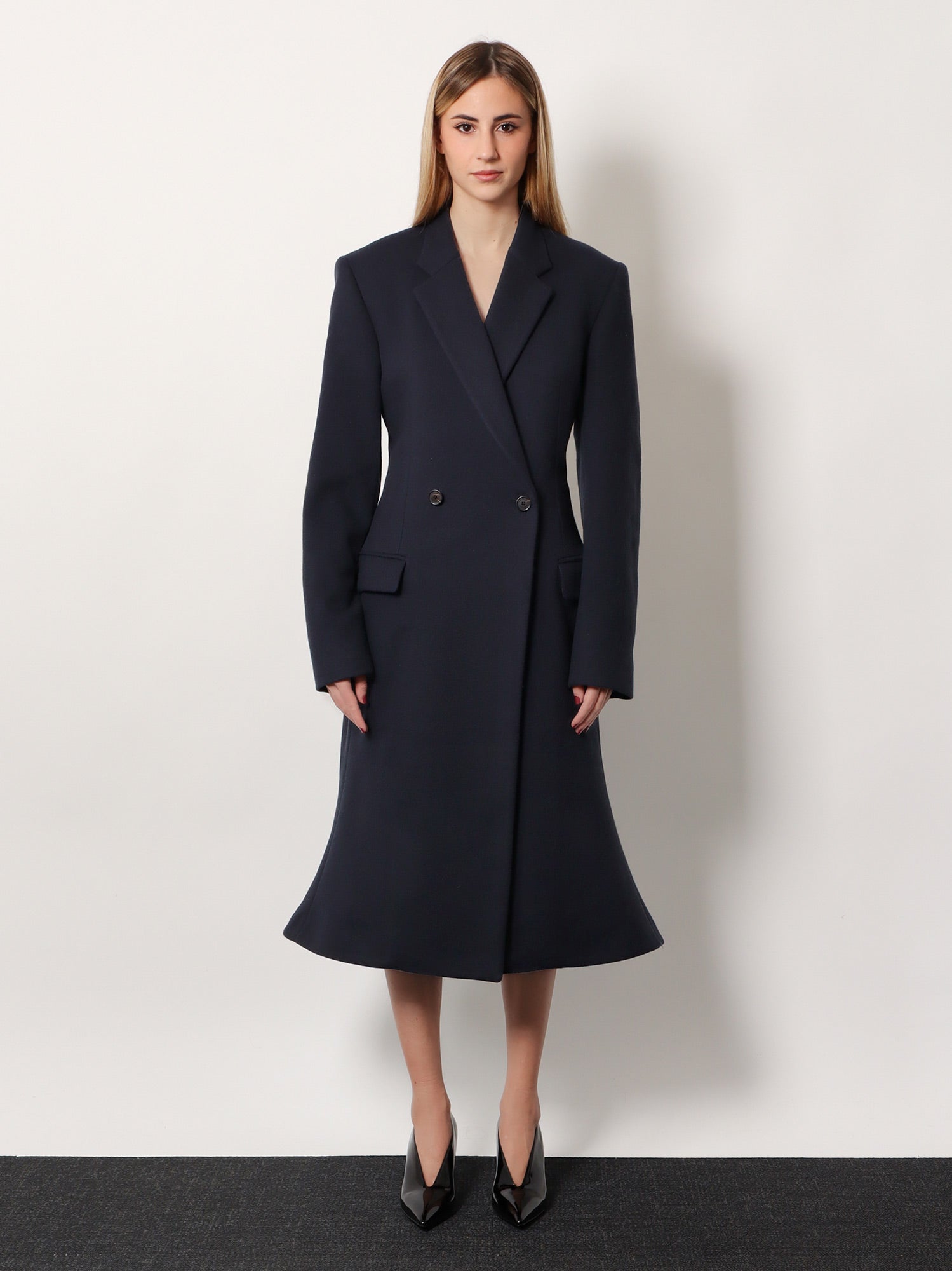 Balenciaga Godet Midi double-breasted wool coat, view 2