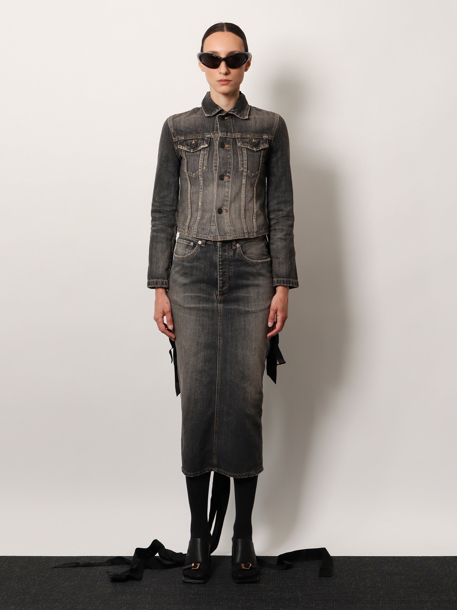 Balenciaga Denim skirt with laces interwining, view 2