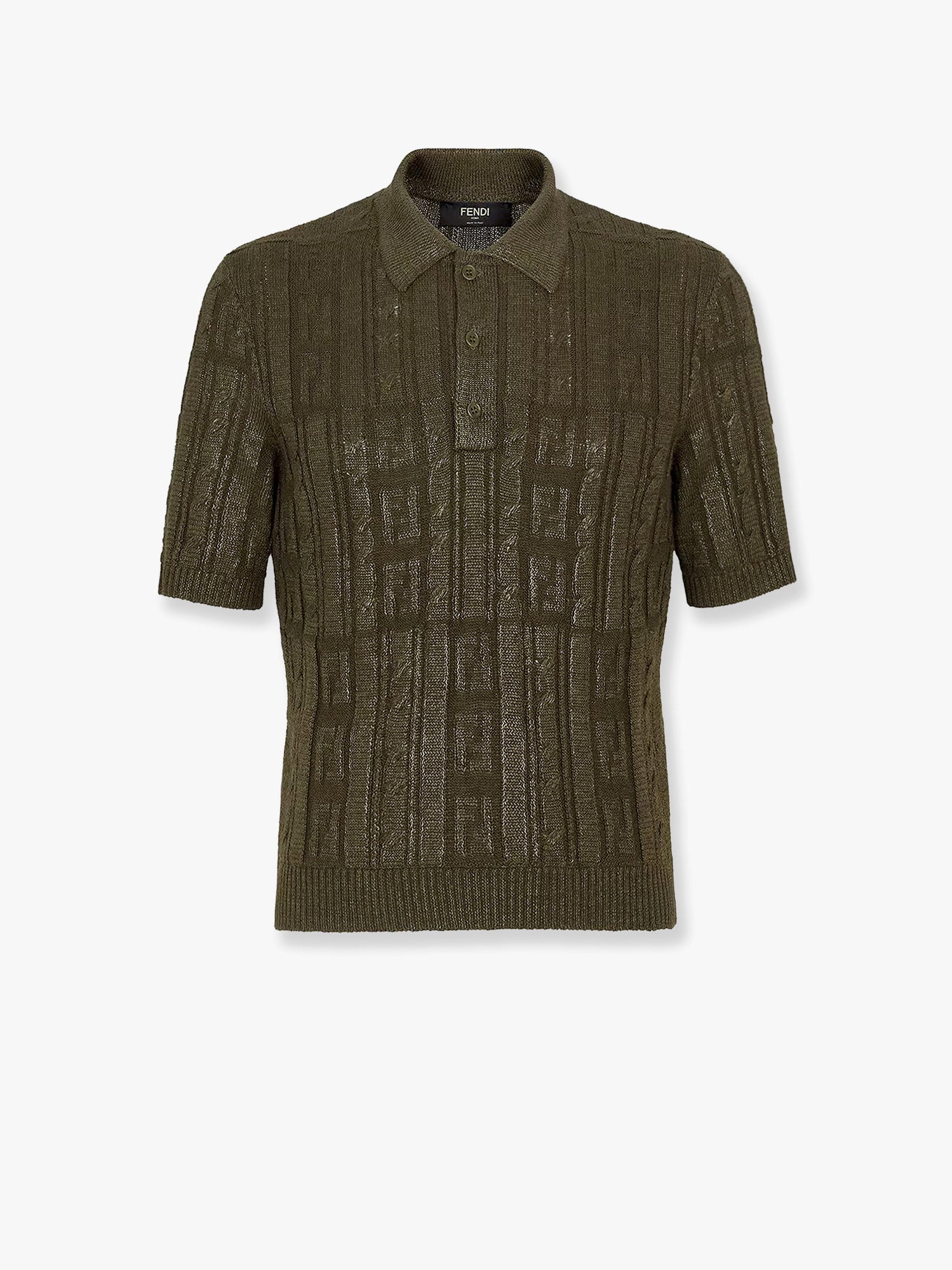 Fendi Braided wool polo shirt withFF details