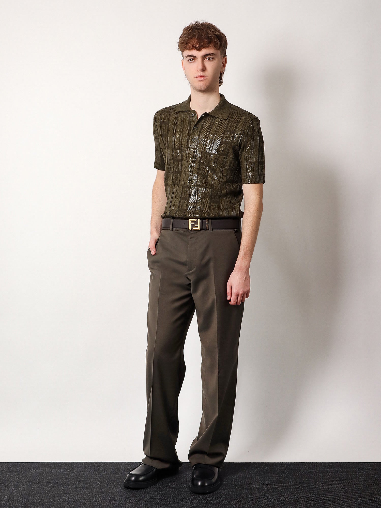 Fendi Braided wool polo shirt withFF details, view 2