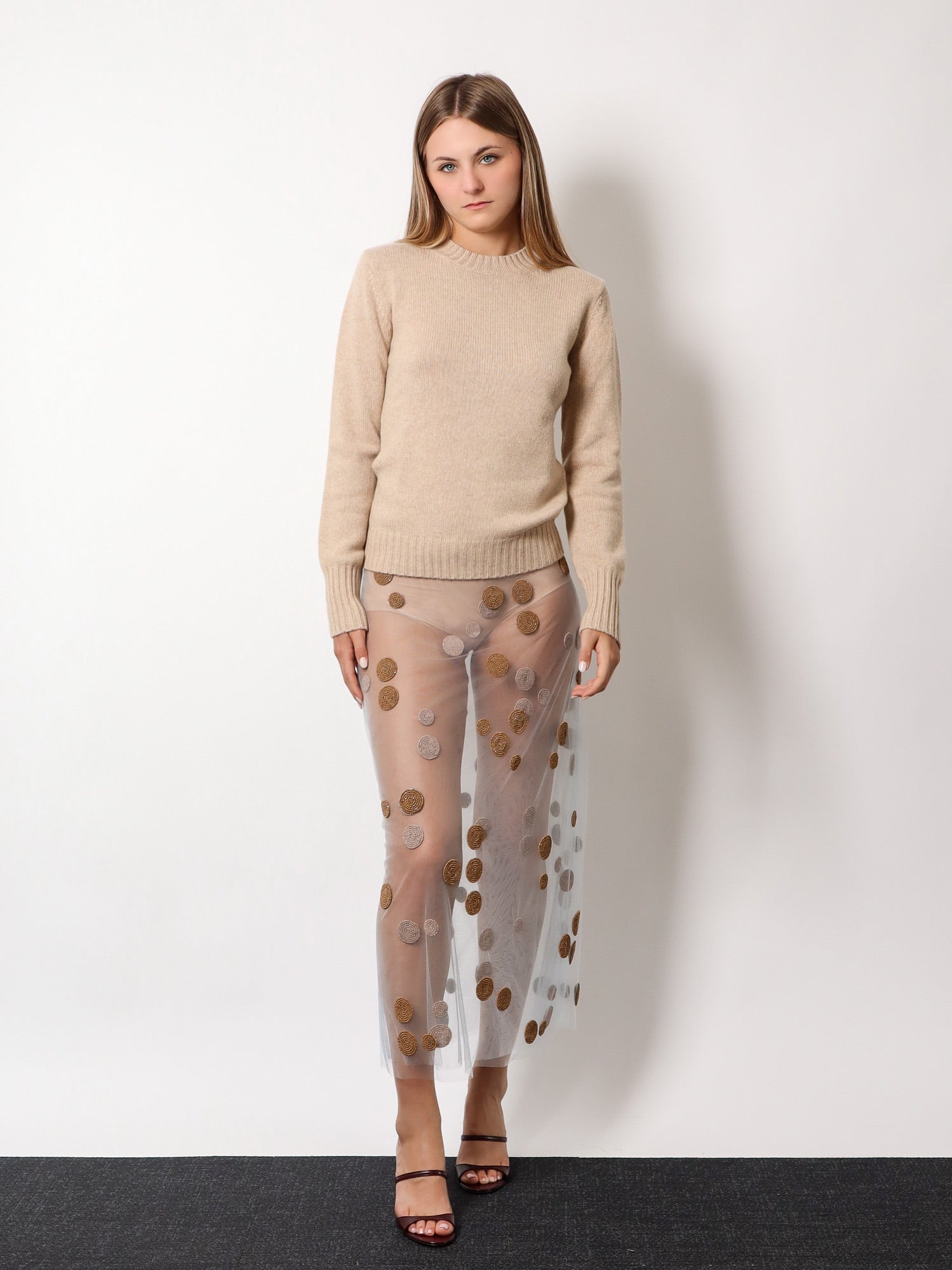 Fendi Tulle skirt with all-over macro polka-dot motif, view 2