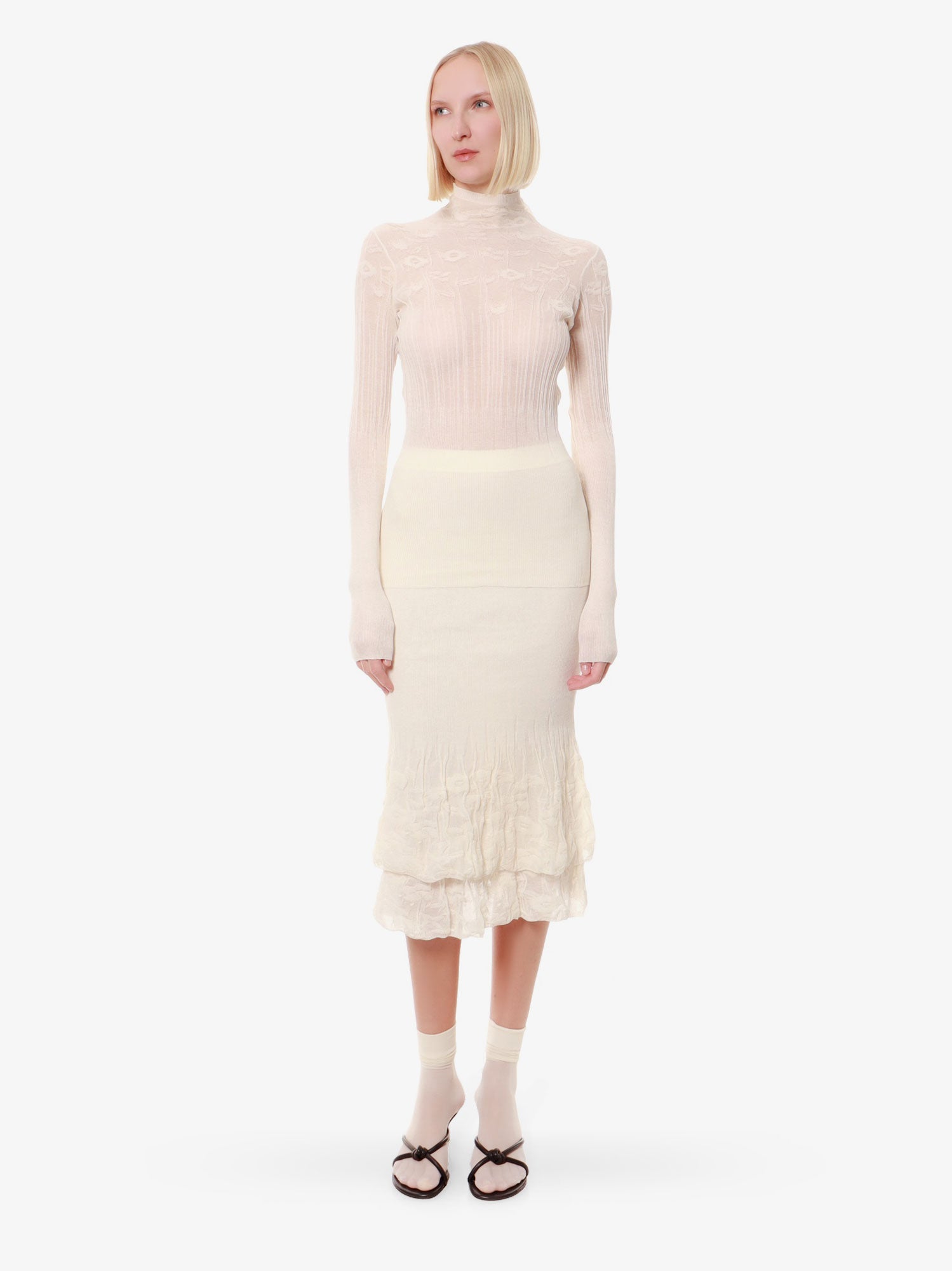 Bottega Veneta 2 in 1 cotton blend skirt with floral embroidery, view 2