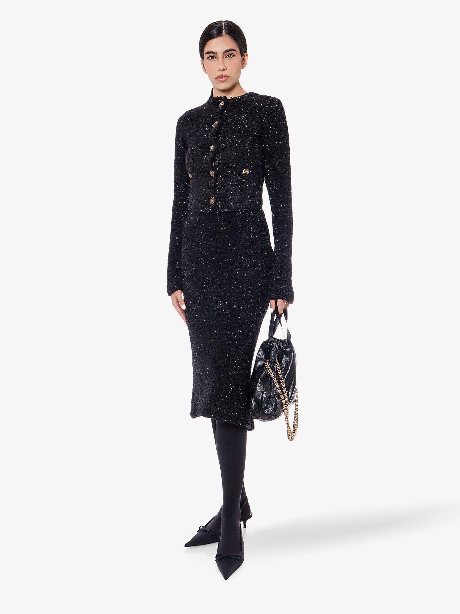 Balenciaga Cotton tweed knitted midi skirt, view 2