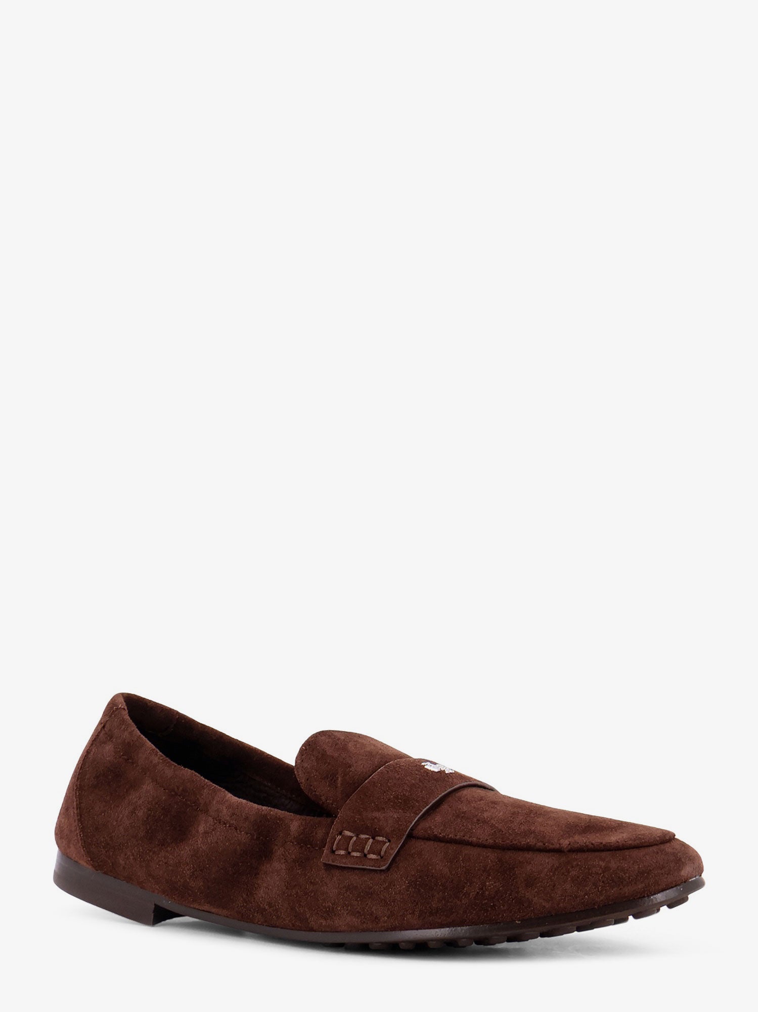 Tory Burch Suede loafer with metal logo detail, view 2