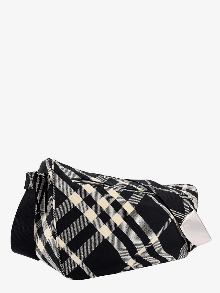 Burberry Messenger cotton blend bag with burberry check jacquard motif, view 3