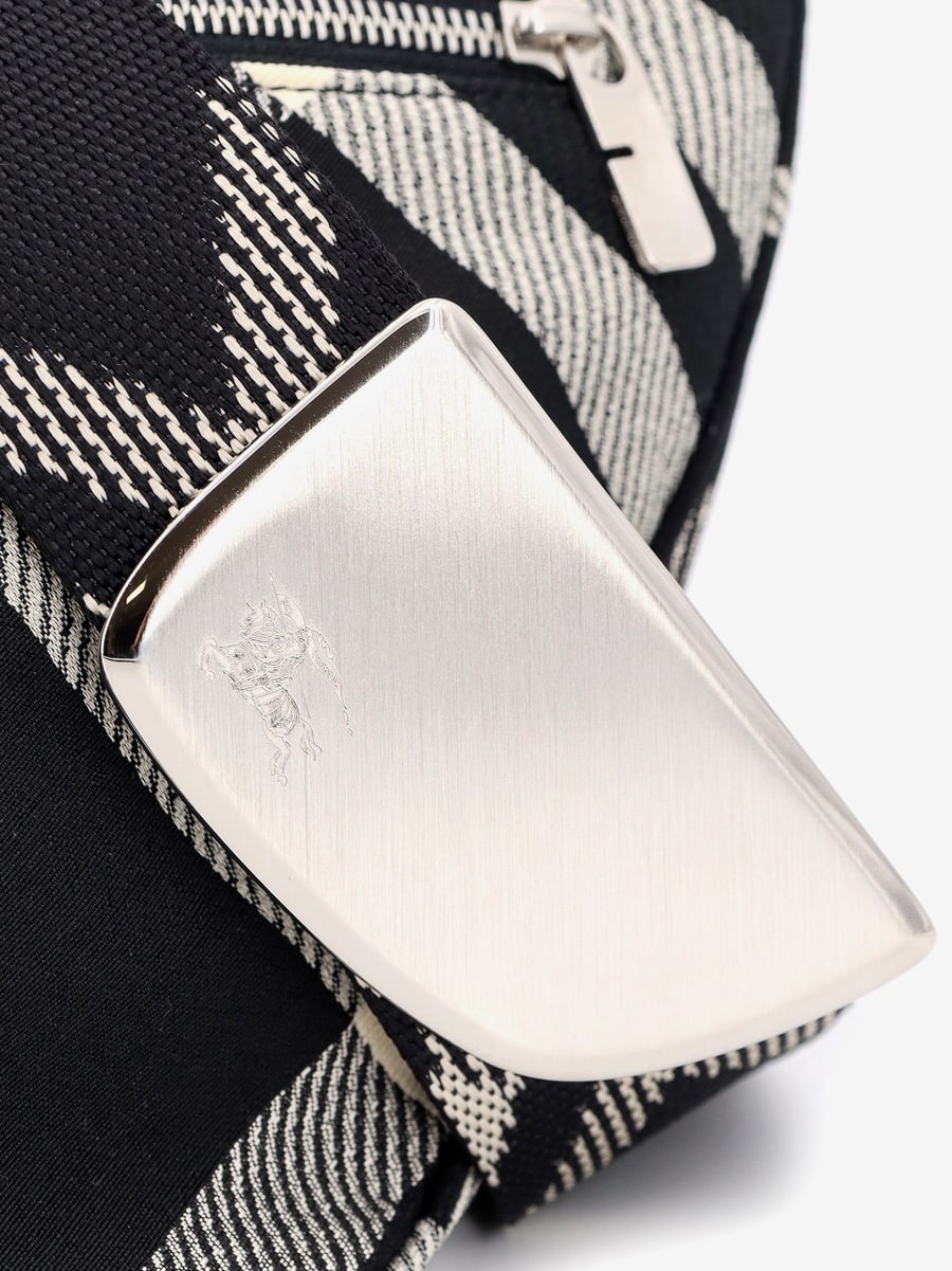 Burberry Messenger cotton blend bag with burberry check jacquard motif, view 5