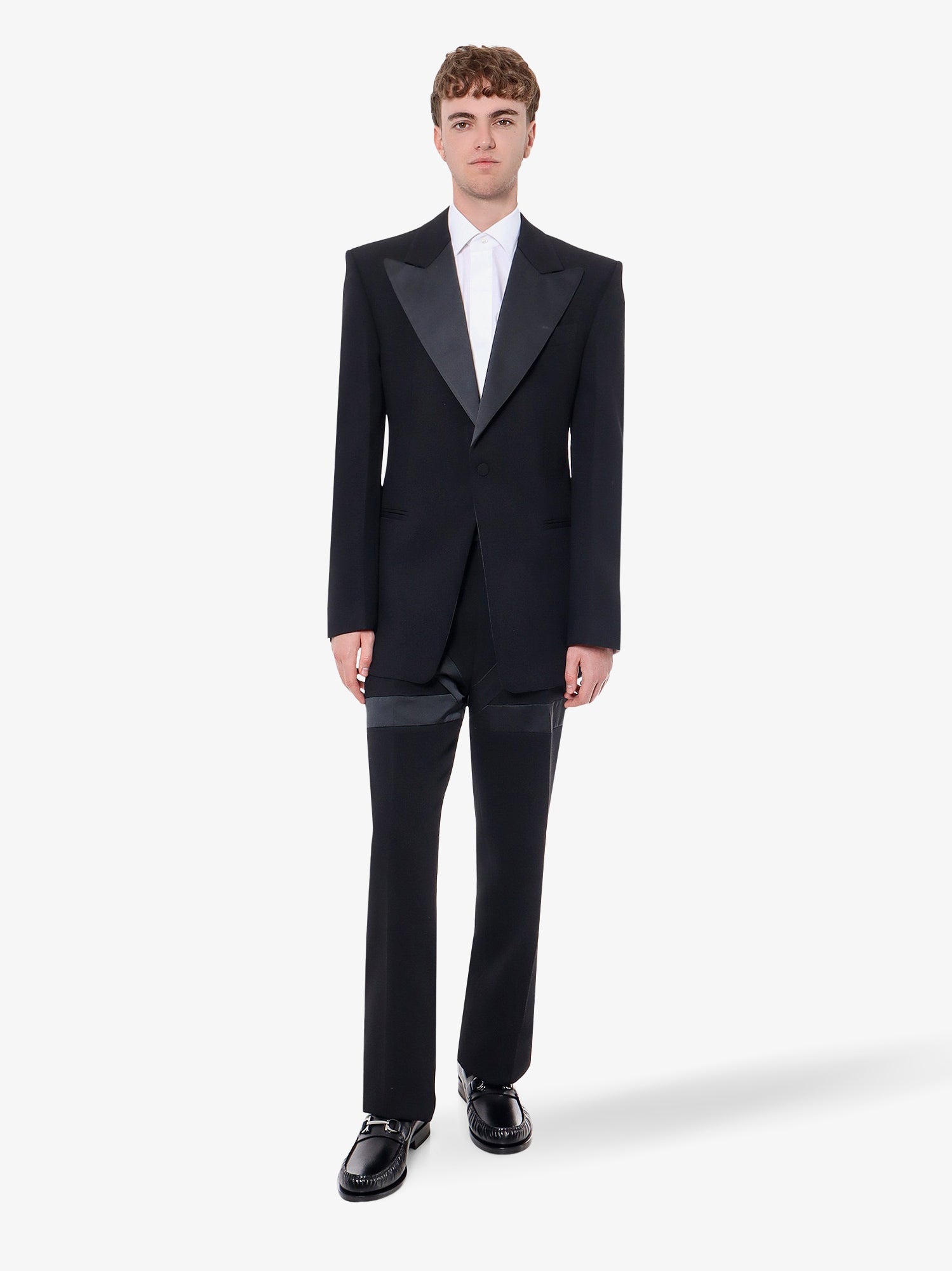 Ferragamo Wool blazer with satin profiles, view 2