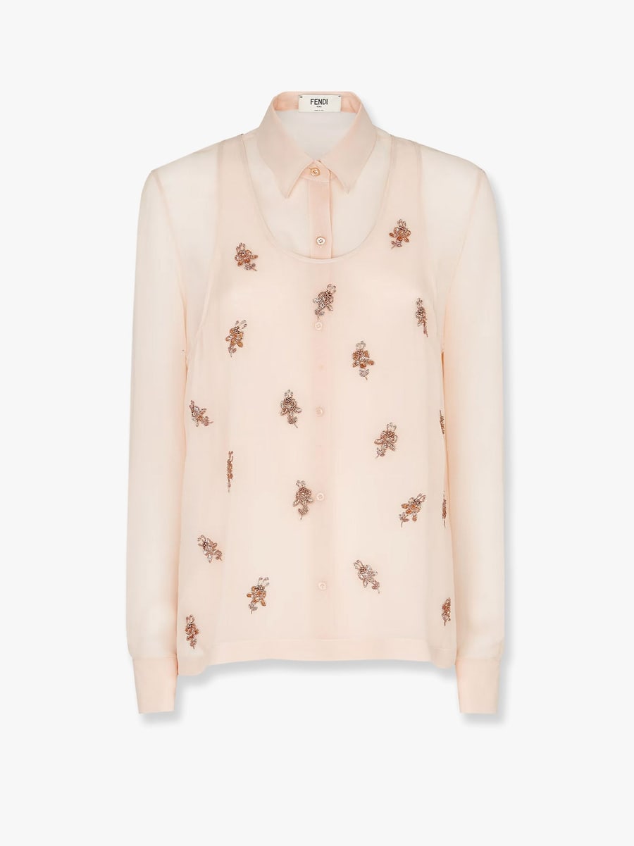 Fendi Georgette top with rhinestones and sequins embroidery