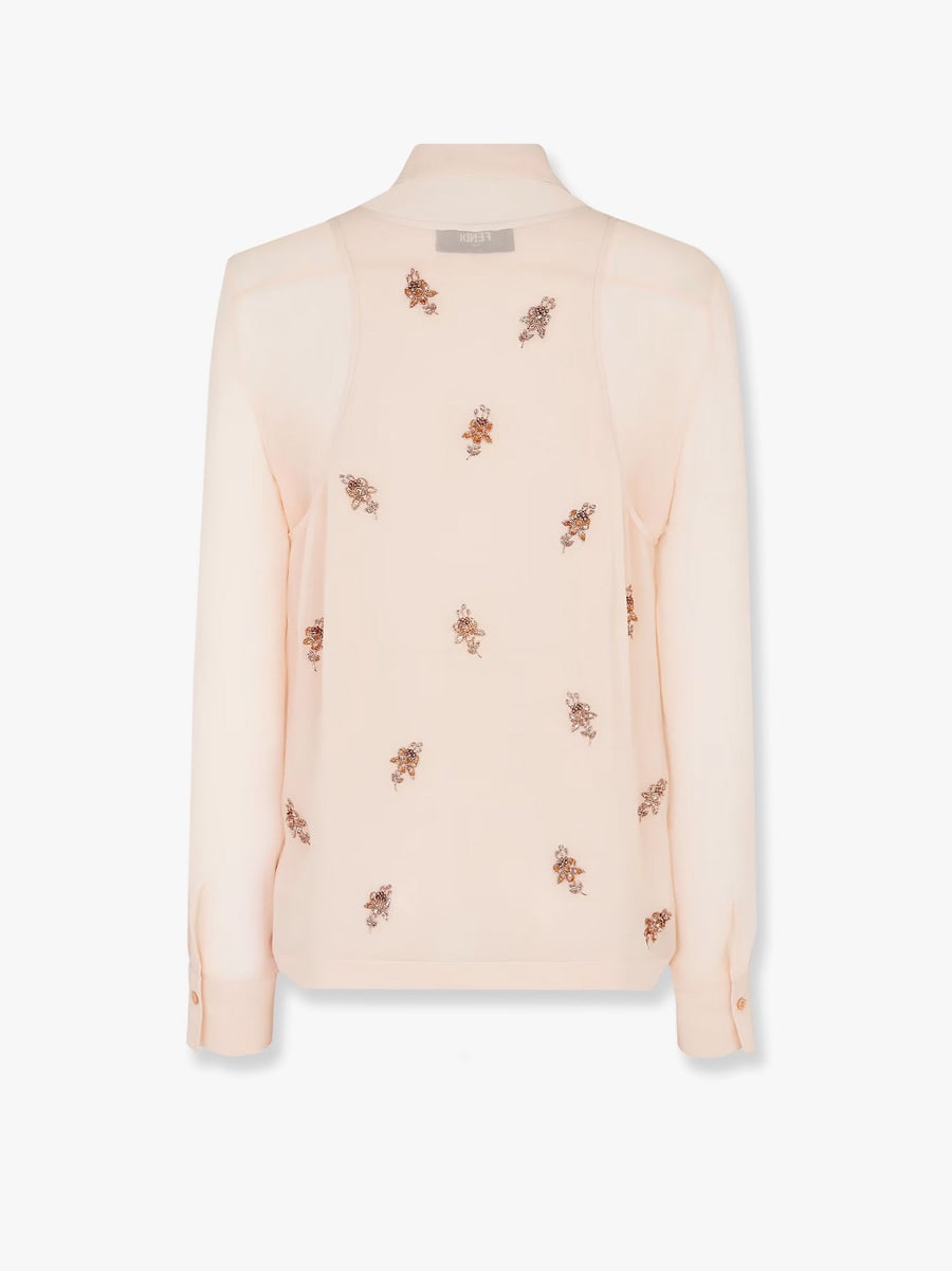 Fendi Georgette top with rhinestones and sequins embroidery, view 4