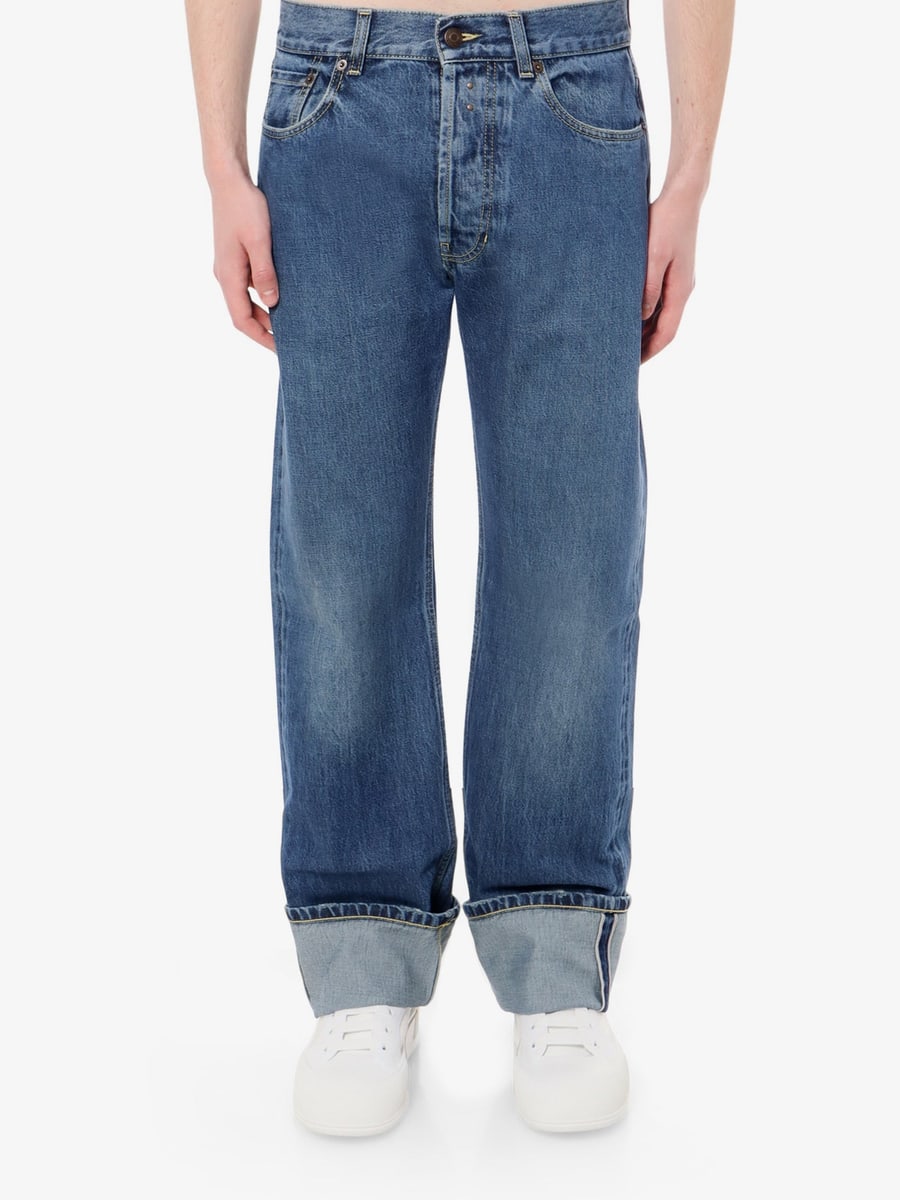 Alexander McQueen Cotton jeans with leather logo patch, view 3