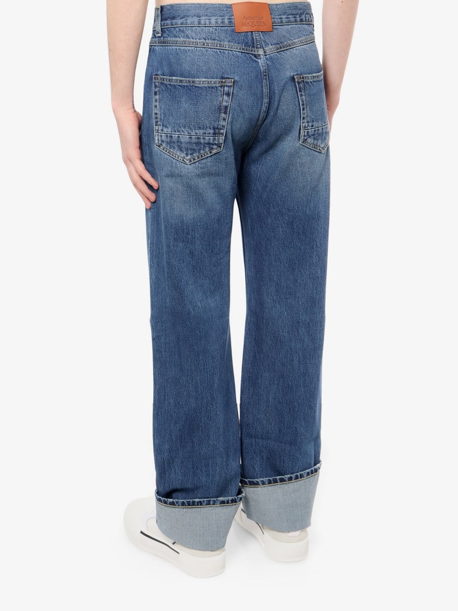 Alexander McQueen Cotton jeans with leather logo patch, view 4