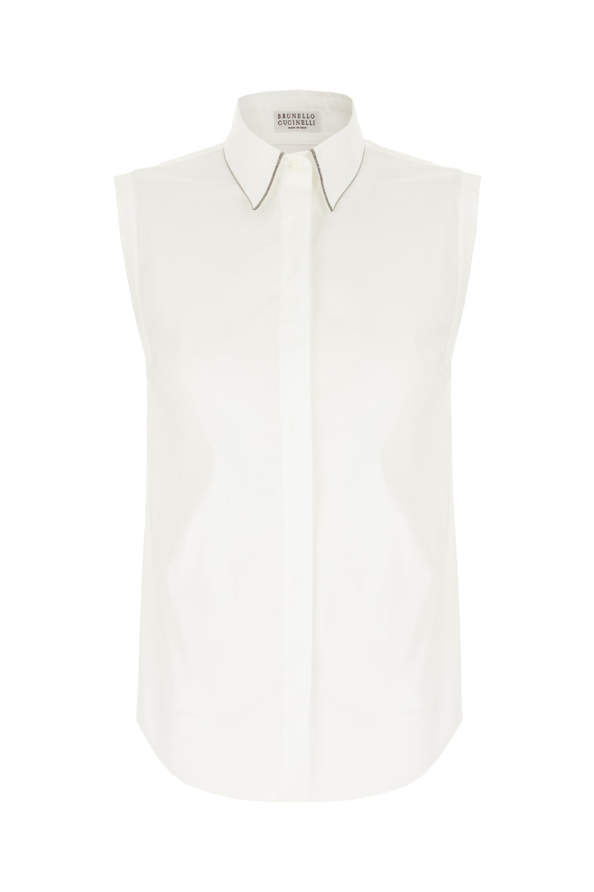 Brunello Cucinelli Camicia smanicata in misto cotone stretch bianco
