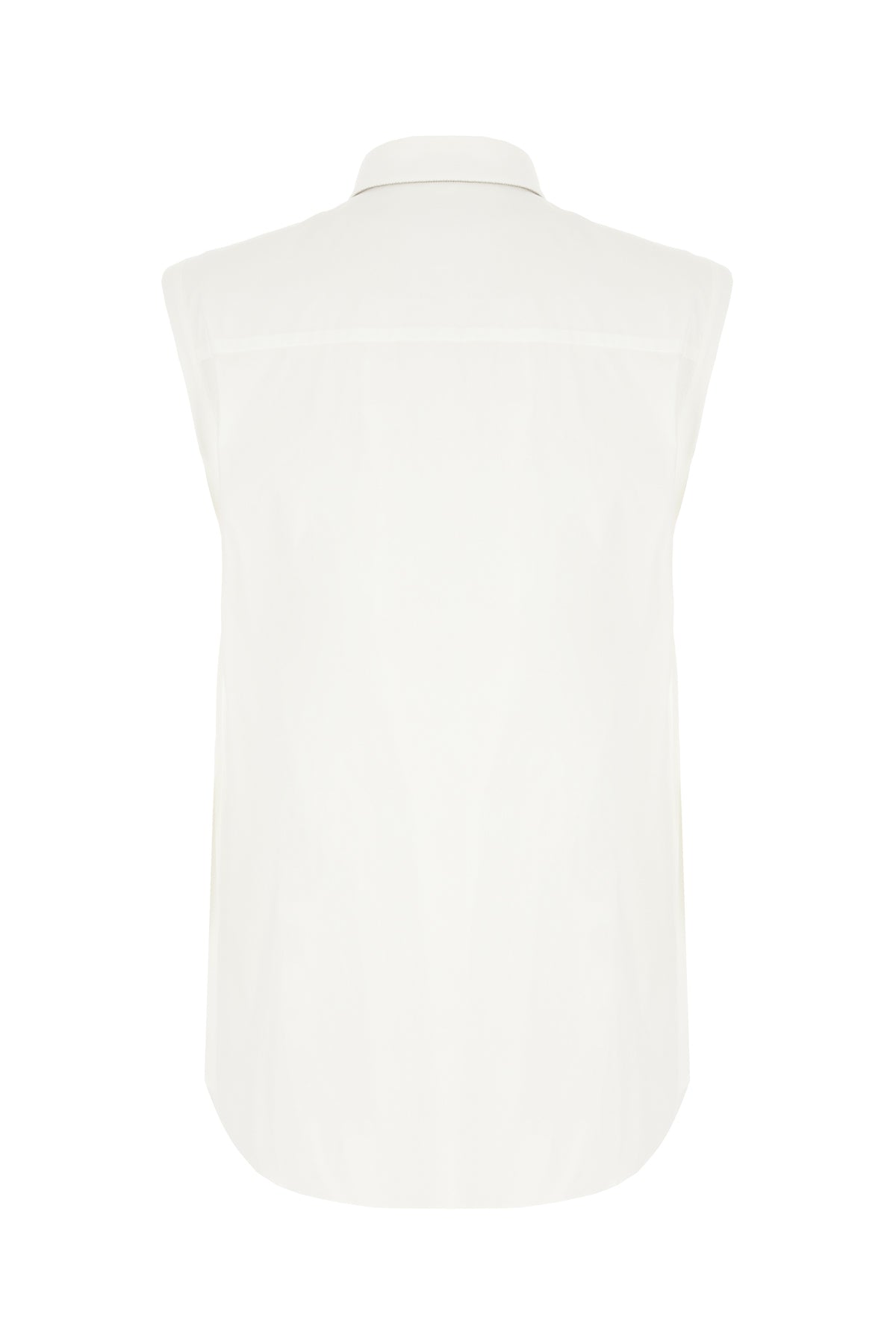 Brunello Cucinelli Camicia smanicata in misto cotone stretch bianco, view 2