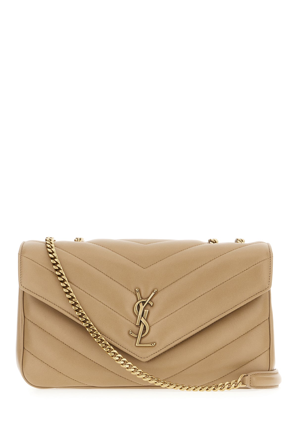 Saint Laurent Borsa a spalla LouLou mini in pelle beige