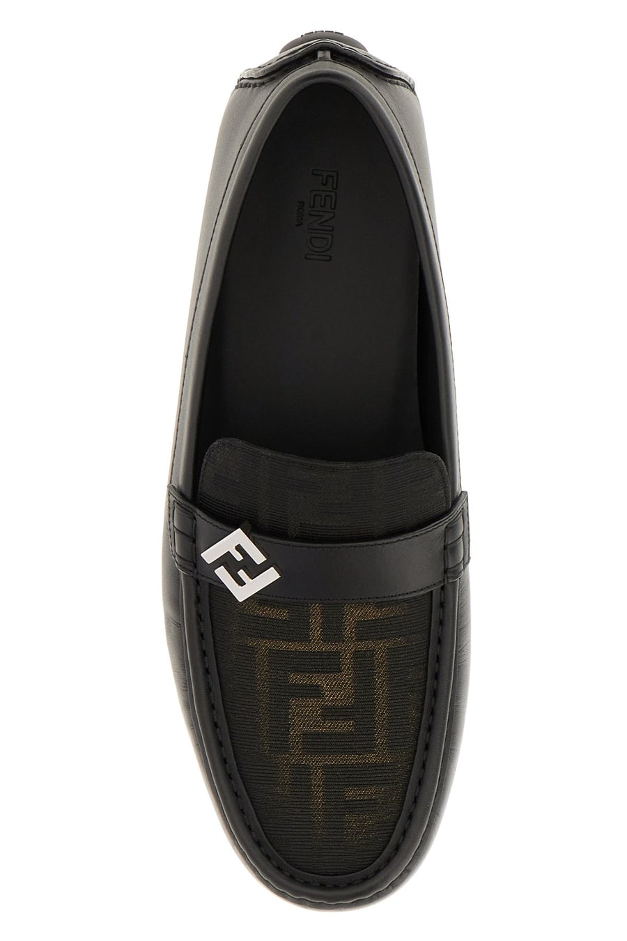 Fendi Mocassini Driver nero in pelle e tessuto, view 4