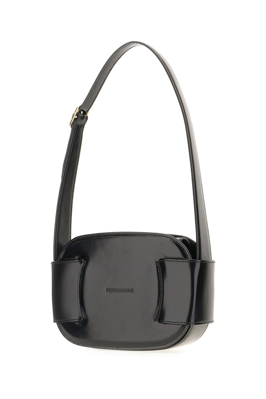 Ferragamo Borsa a spalla in pelle nera, view 2