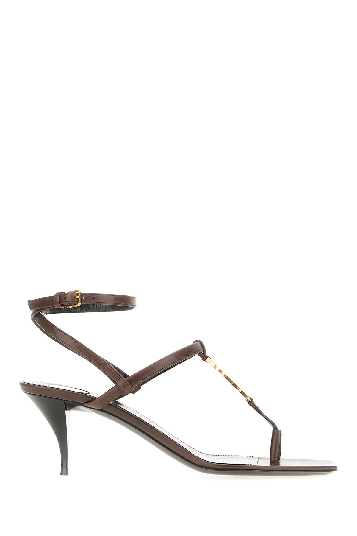 Saint Laurent Sandali Cassandra in pelle cioccolato