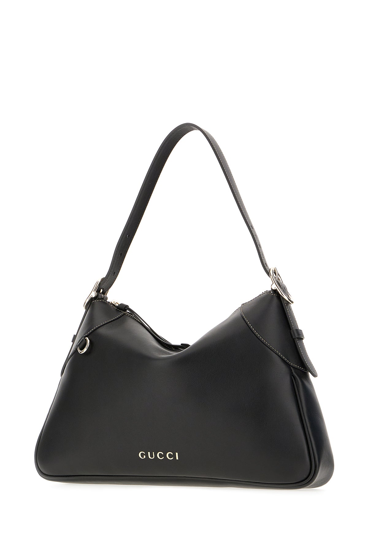 Gucci Borsa a spalla GG Emblem in pelle nera, view 2