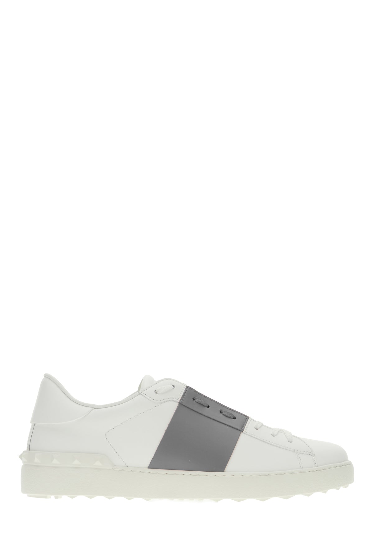 Valentino Garavani Sneakers Open in pelle bianca con banda grigia