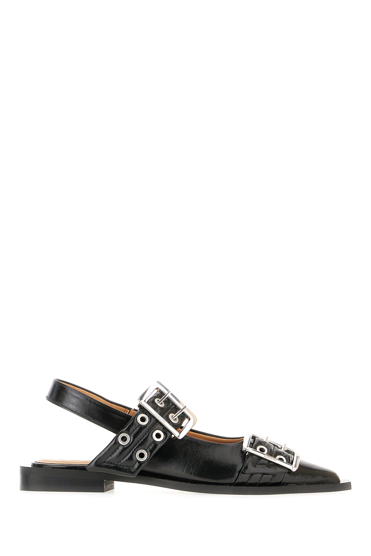 Ganni Ballerine Feminine Buckle in simil pelle nera