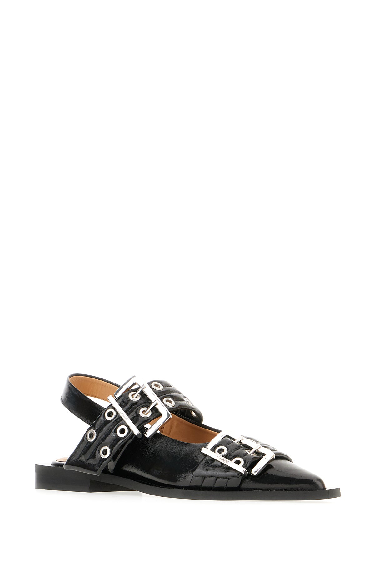 Ganni Ballerine Feminine Buckle in simil pelle nera, view 2
