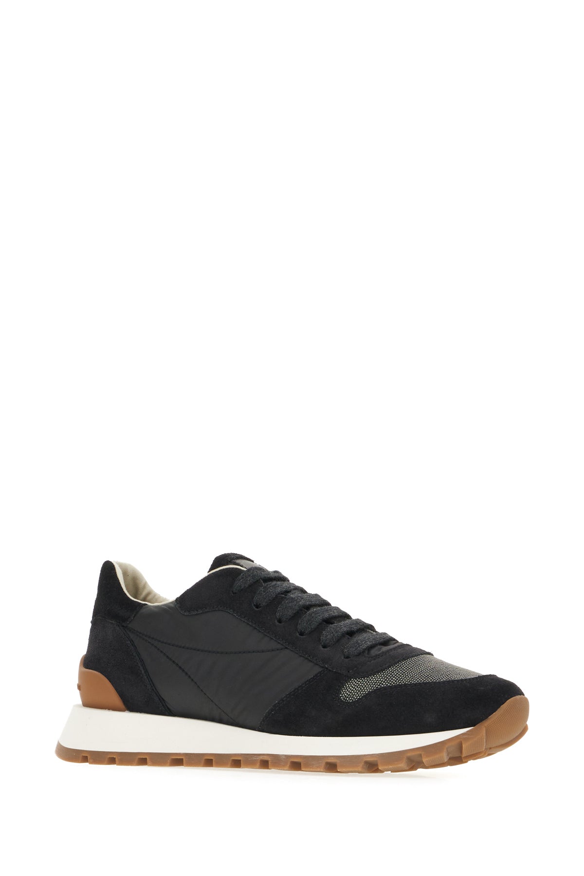 Brunello Cucinelli Sneakers nere in pelle scamosciata e nylon, view 2