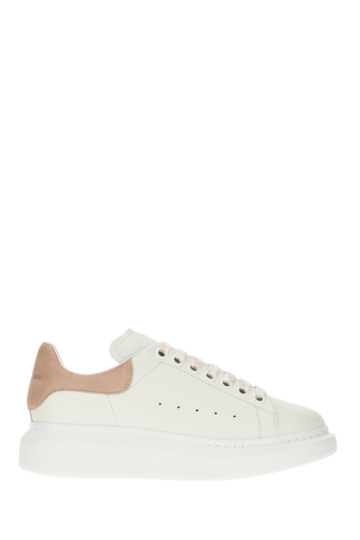 Alexander McQueen Sneakers in pelle bianca con tallone in pelle scamosciata rosa