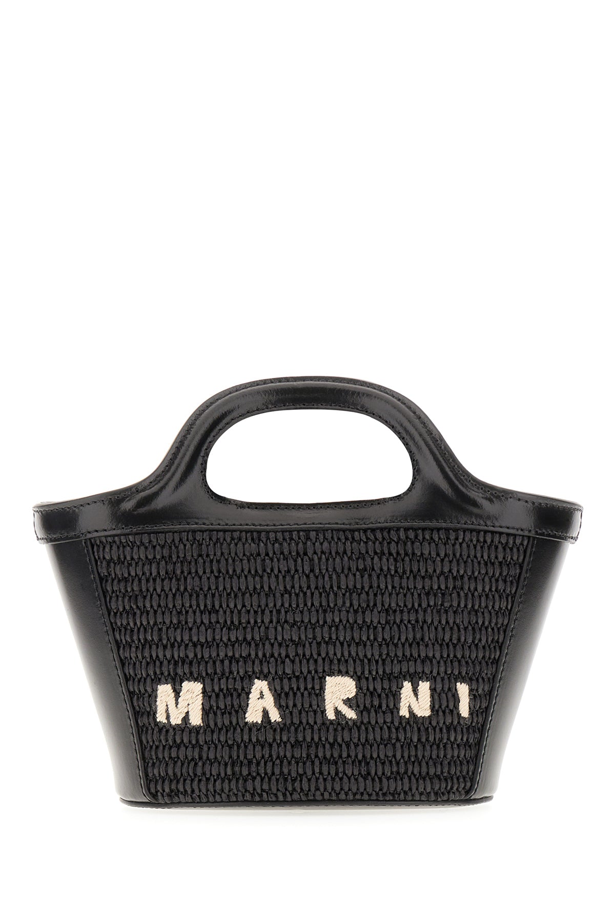 Marni Borsa a mano Tropicalia micro nera in pelle e raffia