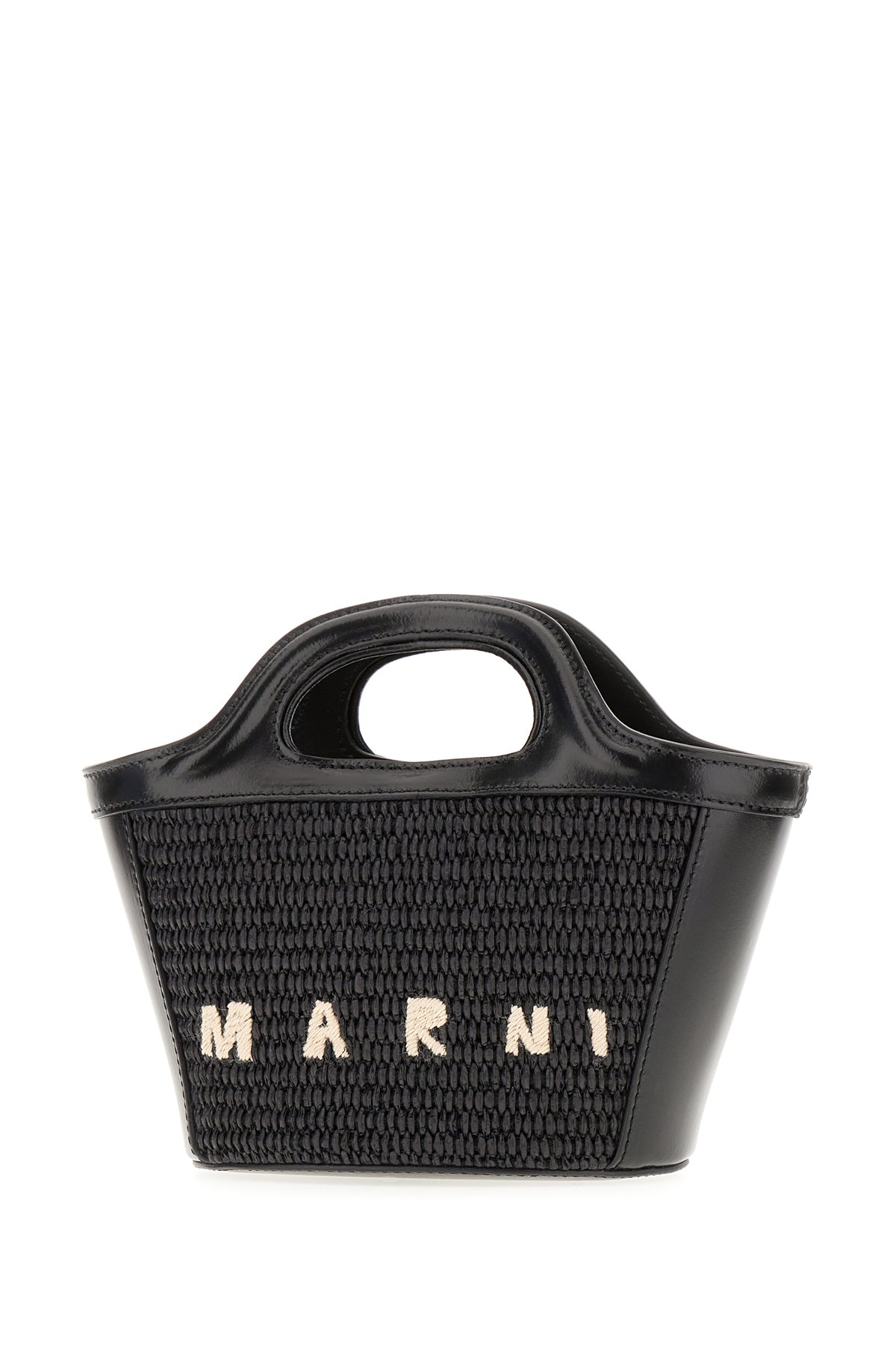 Marni Borsa a mano Tropicalia micro nera in pelle e raffia, view 2