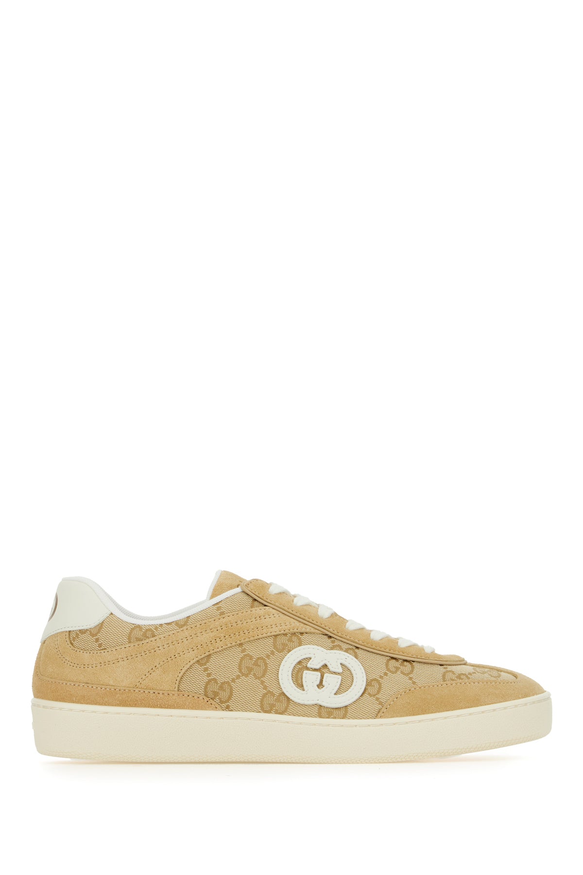 Gucci Sneakers beige in pelle scamosciata e tessuto GG