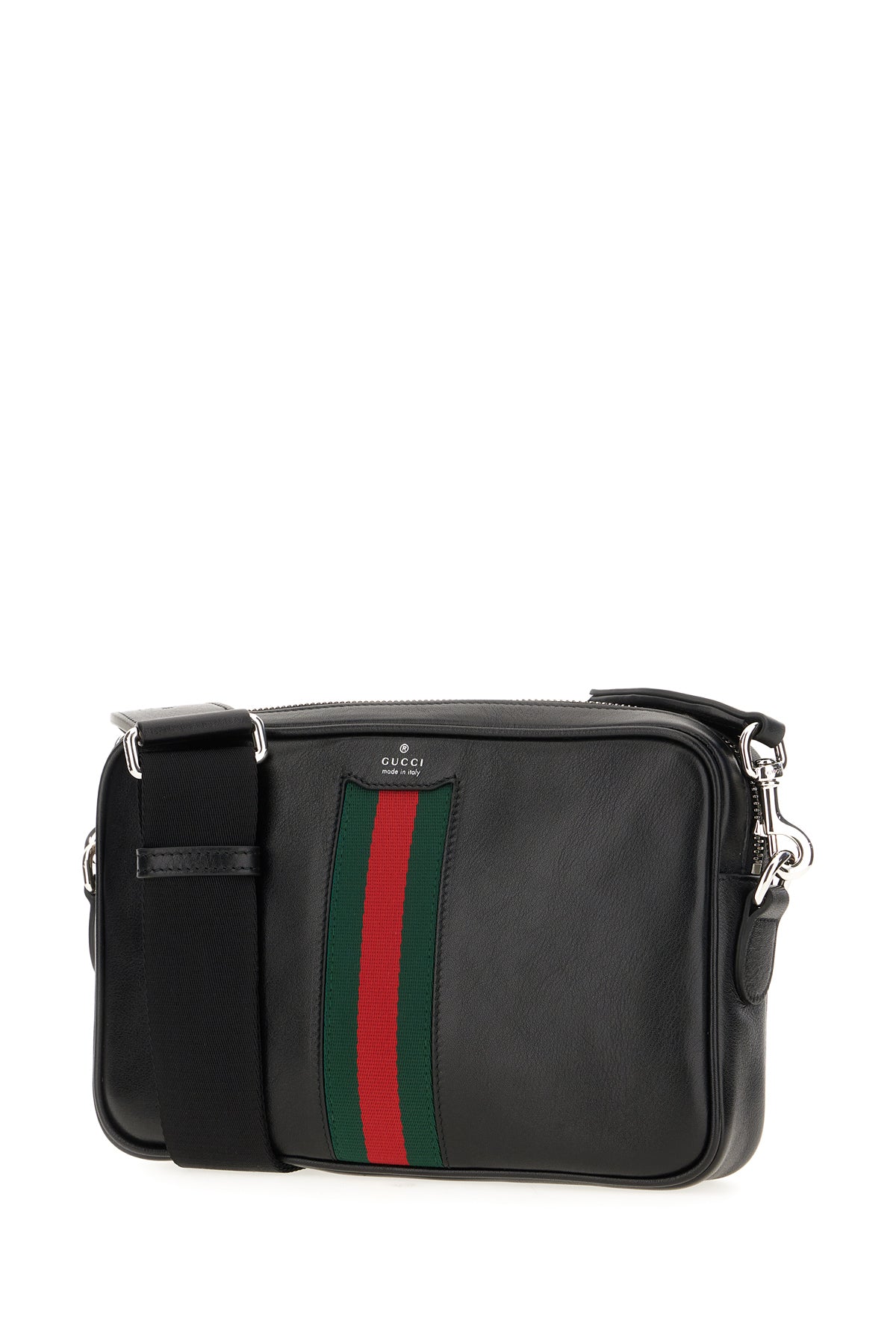 Gucci Borsa a tracolla piccola Web Trademark in pelle nera, view 2