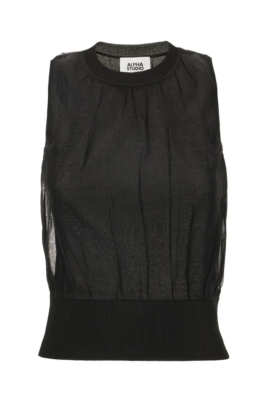 ALPHA STUDIO Top in misto cotone nero