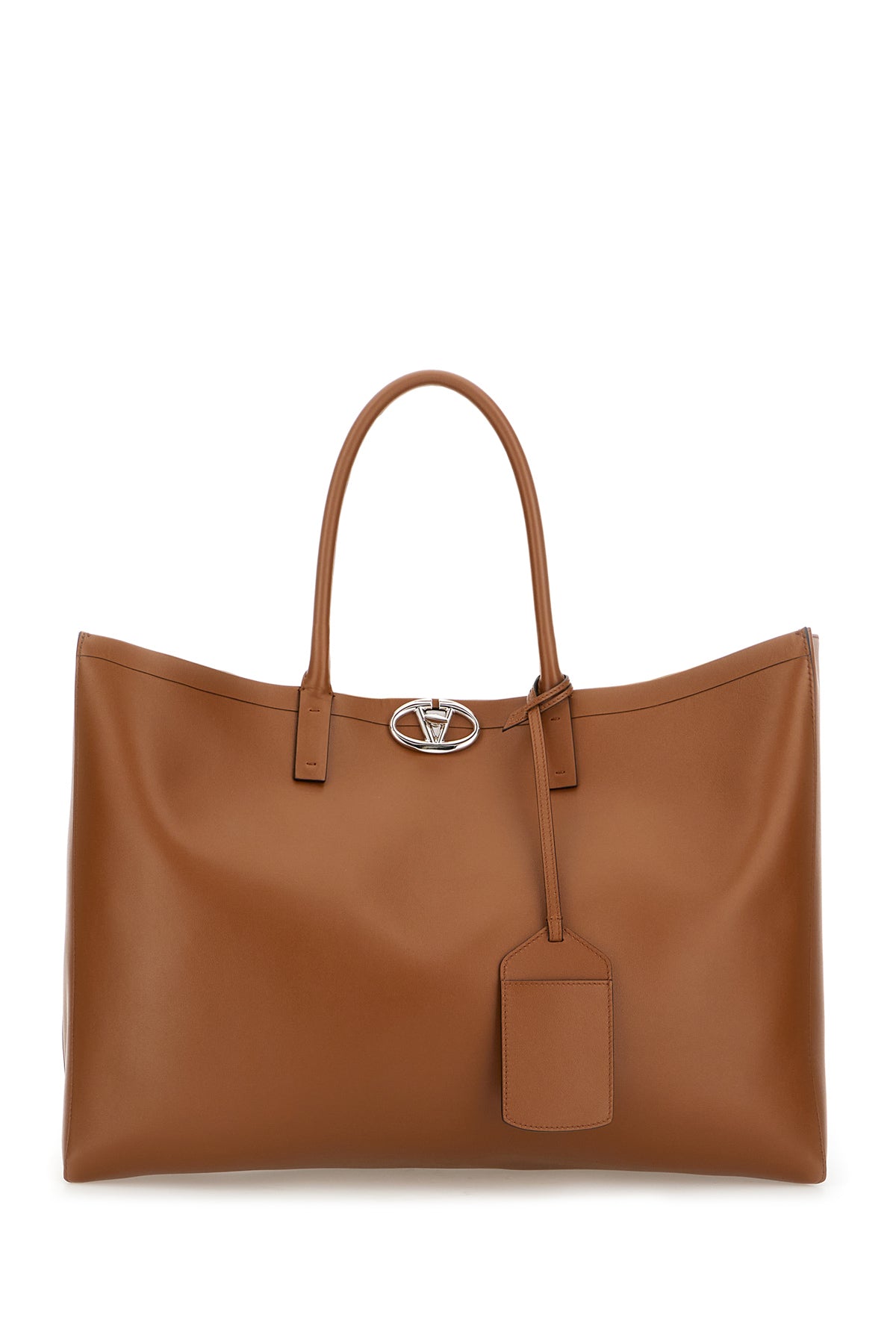 Valentino Garavani Borsa shopping VLogo Locker in pelle marrone